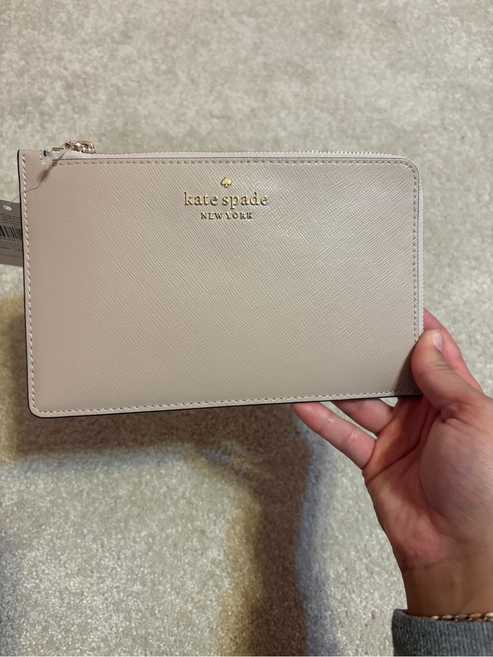 kate spade New York Pebbled Leather Zip Wristlet - Light Taupe